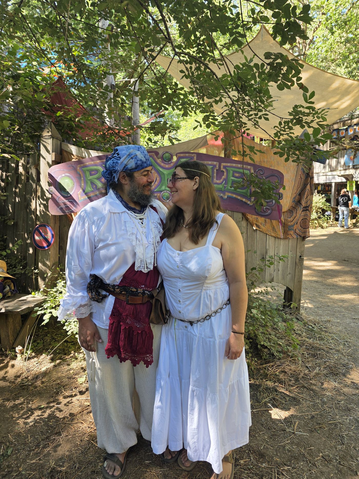 In our wedding whites on the fair path